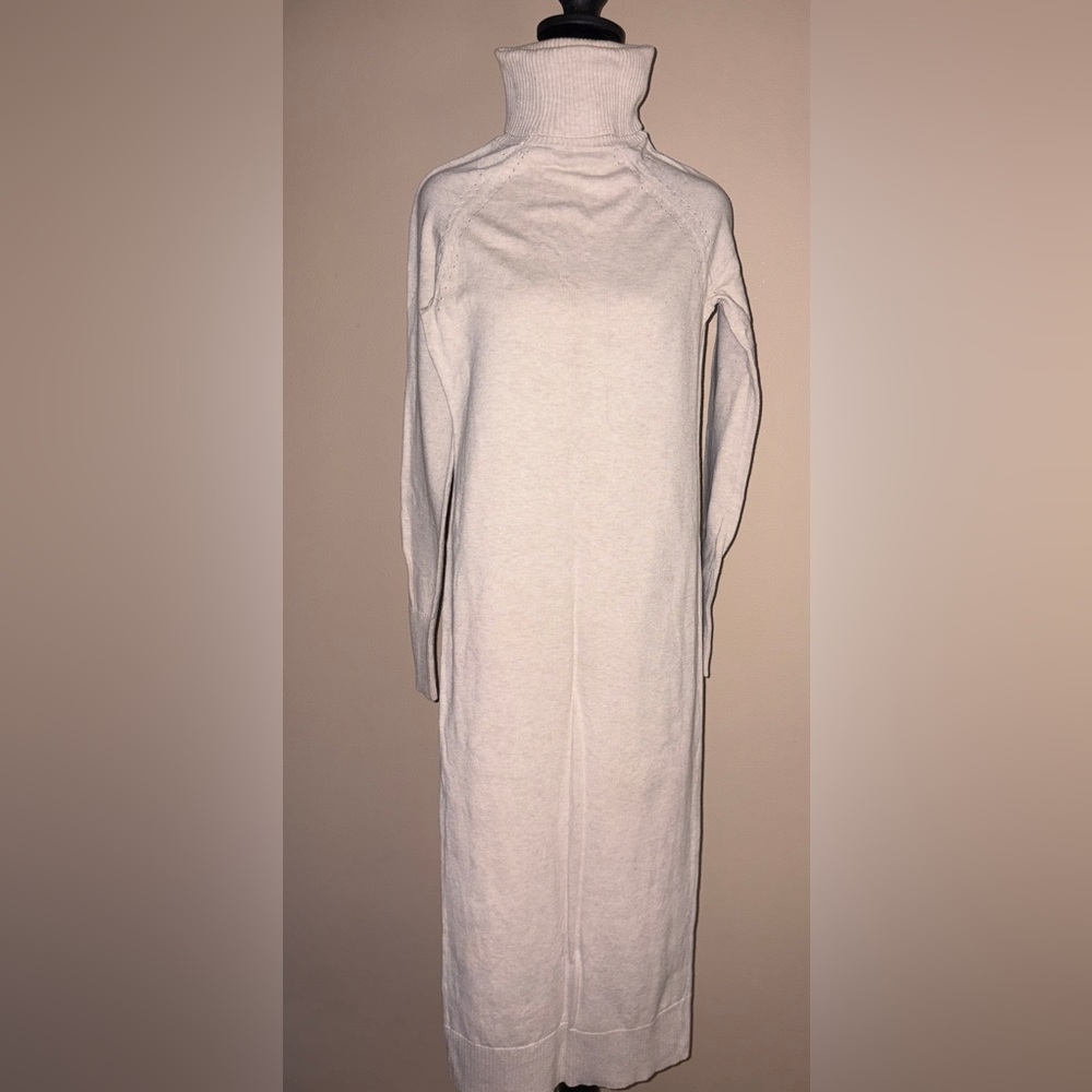 Moda International Cream Long Sleeve Turtle Neck Dress